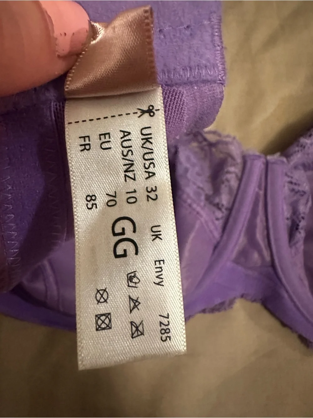 Panache Envy Balcony Underwire Bra 7285 US 32GG Violet Unlined 4 Part Cup Lace